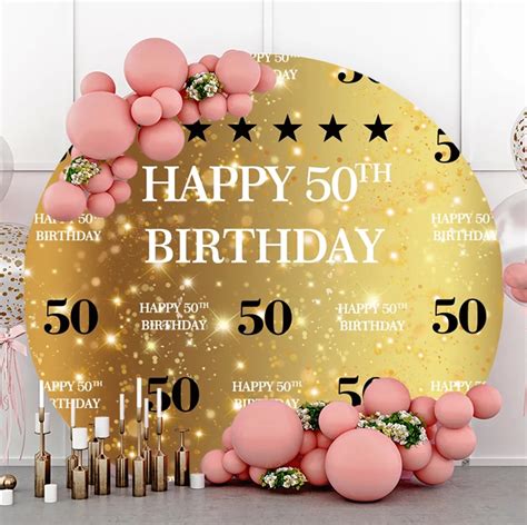 Laeacco 50th Birthday Party Backdrop Black And Gold Background Happy