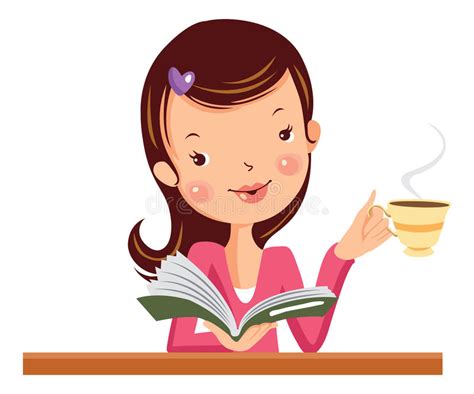 Woman With A Book And Coffee Stock Vector Illustration