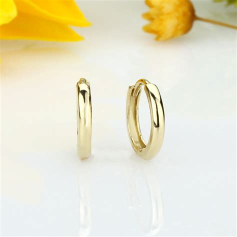 K Yellow Gold Plain Domed Mm Length Huggie Hoop Earrings Ebay