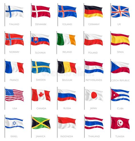 National Flags Realistic Set Stock Vector Illustration Of Waving