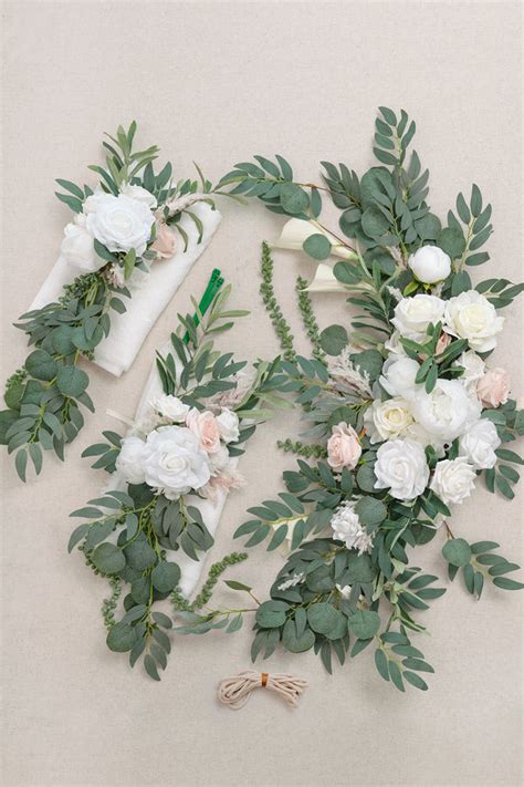 3pcs Flower Arch Décor With Lace Drape Pack Of 5 White And Sage