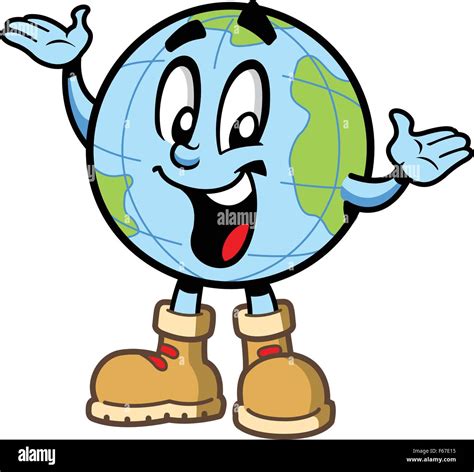 Glücklich Lächelnd Globus Welt Reisen Explorer Cartoon Figur Mit