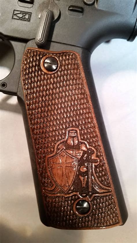 1911 Full Size Crusader Engraved Grips For Pearce Ar15 Grip Adapter