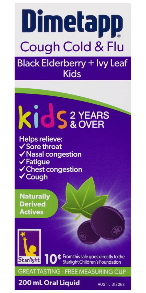 Dimetapp Cough Cold And Flu Black Elderberry Ivy Leaf Kids 2 Years