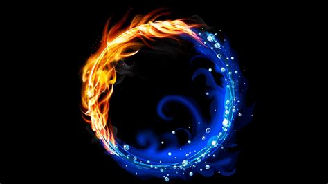 Wallpaper Colorful Black Background Abstract Water Fire Circle