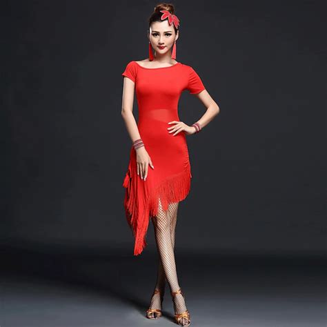 Latin Dance Dress Tassel Women S Performance Short Sleeves High Nylon Chinlon 2023 Us 47 99