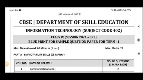 Class 9 Information Technology Subject Code 402 Term 1 Sample Question Paper 2021 22 Youtube