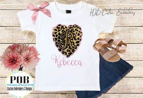 Leopard Print Glitter Shirt Girls Cheetah Shirt Heart Shirt Winitial