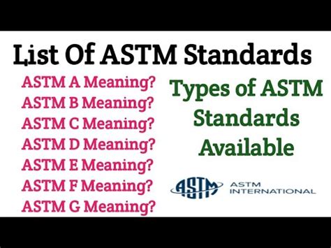 Astm Standards List Know How Many Type Astm Standards Available Youtube