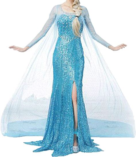 Women Halloween Cosplay Frozen Elsa Princess Costume Girls Fancy Party Dress Up Blue Xxl