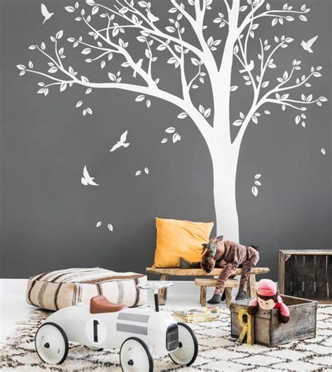 White Tree Wall Decals Nursery Large Tree Wall Sticker Baby Etsy