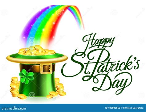 Leprechaun Hat Rainbow Happy St Patricks Day Sign Stock Vector