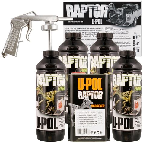 U Pol Raptor Black Truck Bed Liner Kit W Free Spray Gun 4 Liters Upol