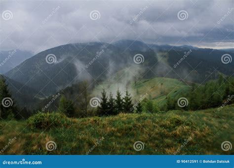 Morning Dew Fog Sun Rays In Mountains Stock Image Image Of Landscape