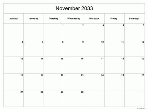 Printable November 2033 Calendar Free Printable Calendars