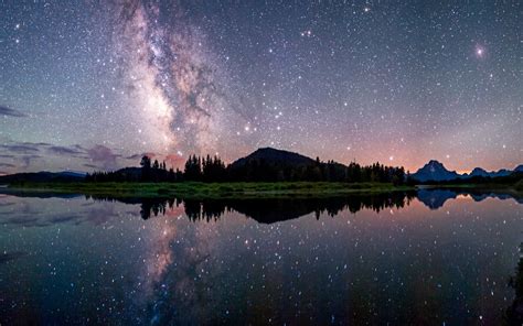 Milky Way Starry Night Lake Mountains Reflection Nature Landscape