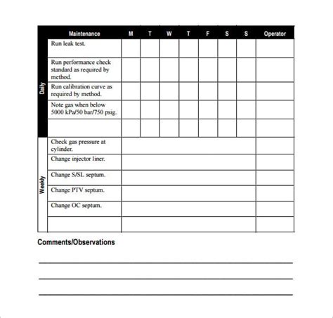 Printable Hot Tub Maintenance Schedule Excel Template