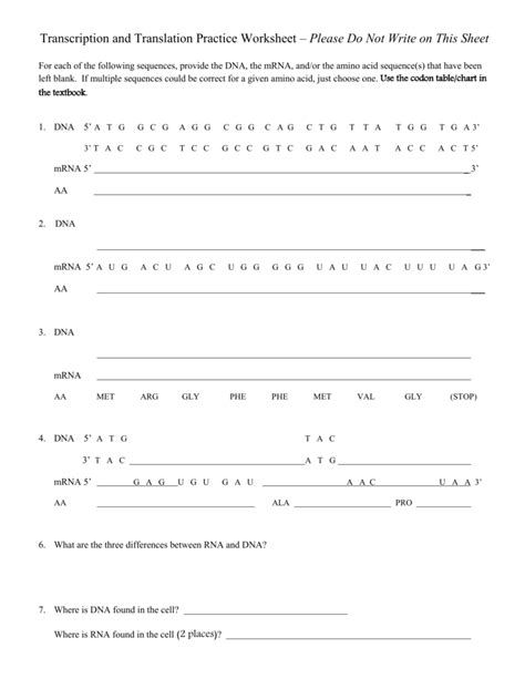 Bacteria use operons to decide what segment of dna needs to be transcribed while eukaryotes use transcription factors rna polymerase and the transcription. Transcription And Translation Practice Worksheet Answer ...