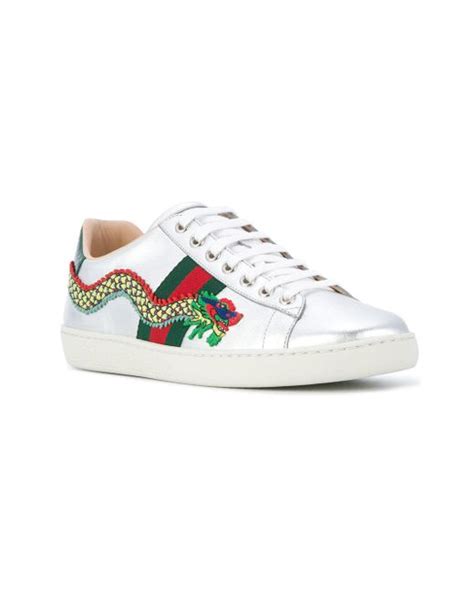 Gucci Ace Dragon Embroidered Sneakers In Metallic Save 5 Lyst
