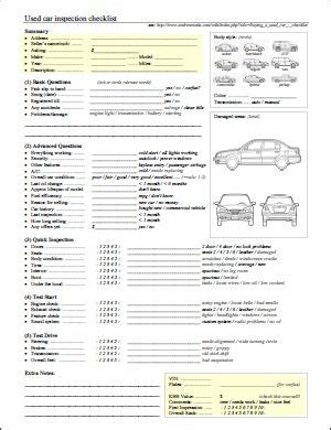 Used Vehicle Inspection Checklist Form | Vehicle inspection, Inspection