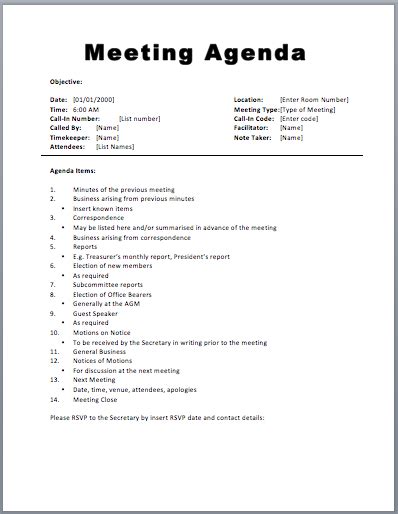Here Is Preview Of A Free Sample Basic Meeting Agenda Template Created