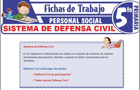 Sistema De Defensa Civil Para Quinto De Primaria Fichas De Trabajo