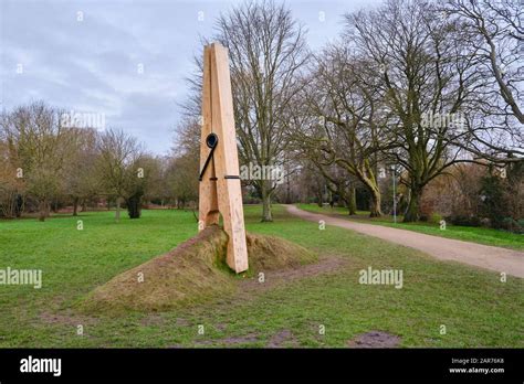 A Giant Wooden Clothes Peg Clothespin Large Sculpture In Queen