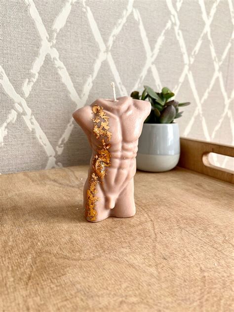 Male Body Candle With Gold Flakes Man Torso Candlenaked Men Etsy
