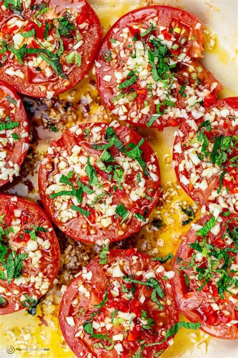 Juicy Pan Fried Tomatoes Prepared Mediterranean Style With Fresh