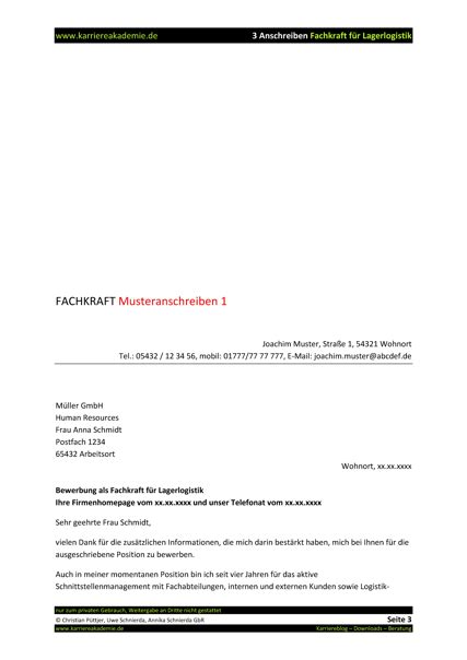 3 x Anschreiben Fachkraft für Lagerlogistik | Karriereakademie