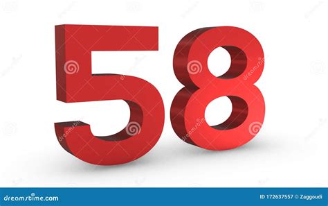 Número 58 Cincuenta Y Ocho Letreros Rojos 3d Con Fondo Blanco Aislado
