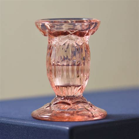 vintage glass mid century art deco candlestick pink by allumee home