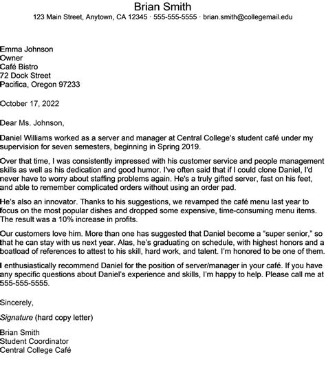 Recommendation Letter For Student Admission
