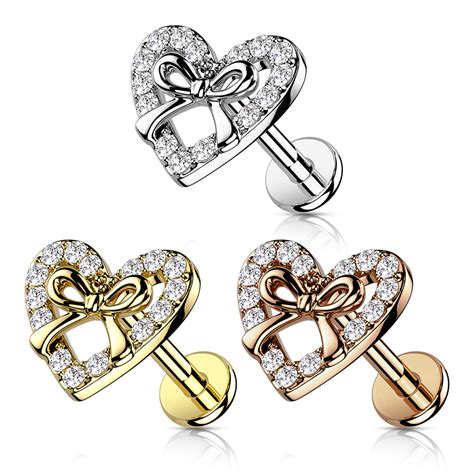 Premium Heart Bow Labret 16g Bodymods Jewelry