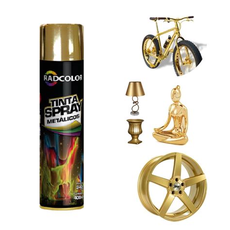 Tinta Spray Para Uso Geral E Automotivo Dourado Met Lico Brilhante Ml Gr Radcolor Shopee