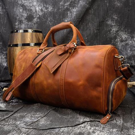 Cool Brown Leather Mens 19 Overnight Bag Duffle Bag Travel Bag Large