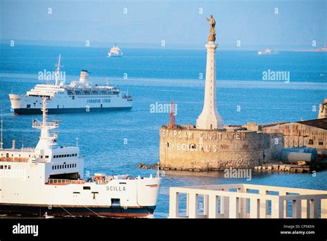 Messina Strait Of Sicily With The View Of The Harbour Ferry Stock Photo