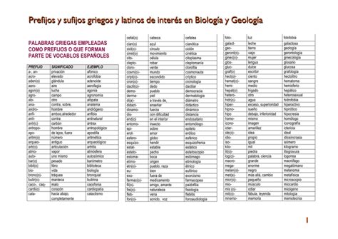 Prefijos Y Sufijos Griegos Y Latinos De Inter S En Biolog A Y Geolog A