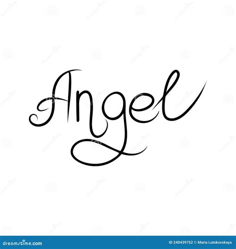 Angel Hand Drawn Calligraphy Black Letters Isolated On White Background Decorative Text