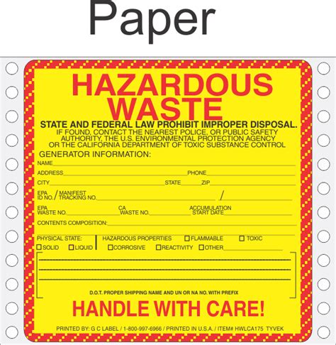 Hazardous Waste California Paper Labels HWL175P