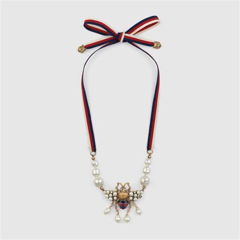 Gucci Bee Necklace With Crystals And Pearls Bee Necklace Womens