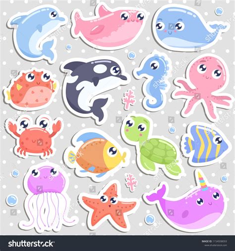 Cartoon Stickers Kawaii Stickers Cartoon Sea Animals Cute Animals