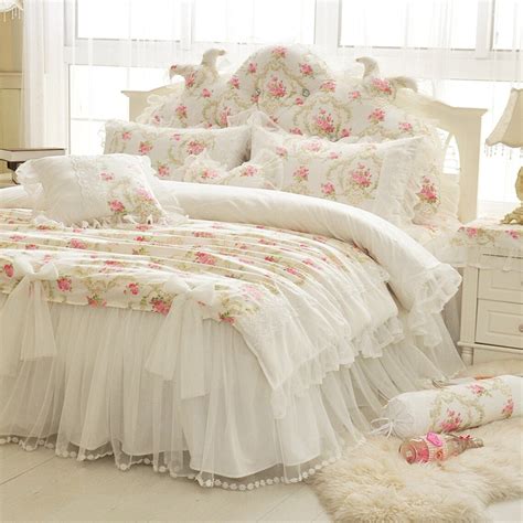 White Floral Duvet Cover Set Cotton Bedding Set Lace Bow Duvet Etsy