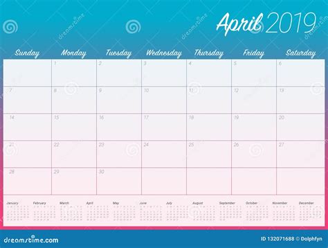 April 2019 Desk Calendar Vector Illustration Stock Vector