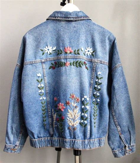 Embroidered Denim Jacket Oversize With Hand Embroidery Etsy Denim