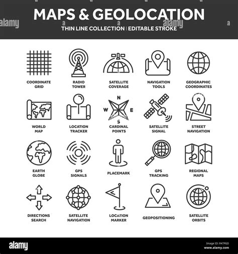 Map And Navigation Gps Coordinates Location Icons Line Art Stock