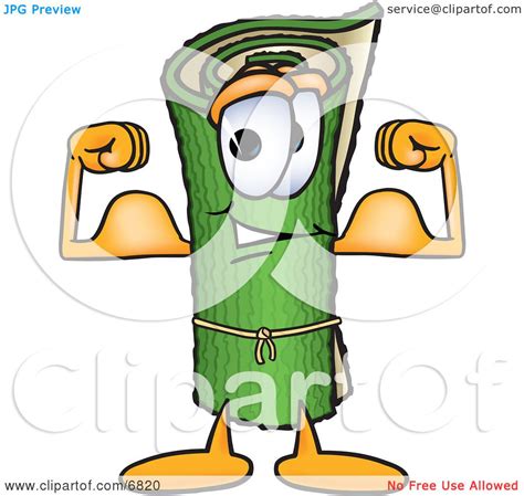 Clipart Picture Of A Green Carpet Mascot Cartoon Character Flexing His