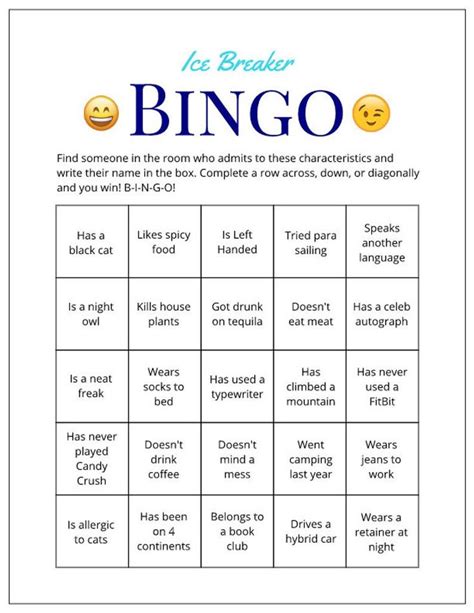 Ice Breaker Game Office Party Human Bingo Cards Get To Know You In 2020