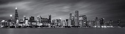 Chicago Skyline At Night Black And White Panoramic Photograph By Adam
