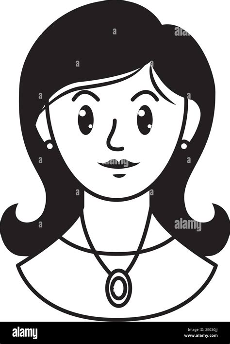 Cartoon Adult Woman Wearing Earrings And Necklace Over White Background